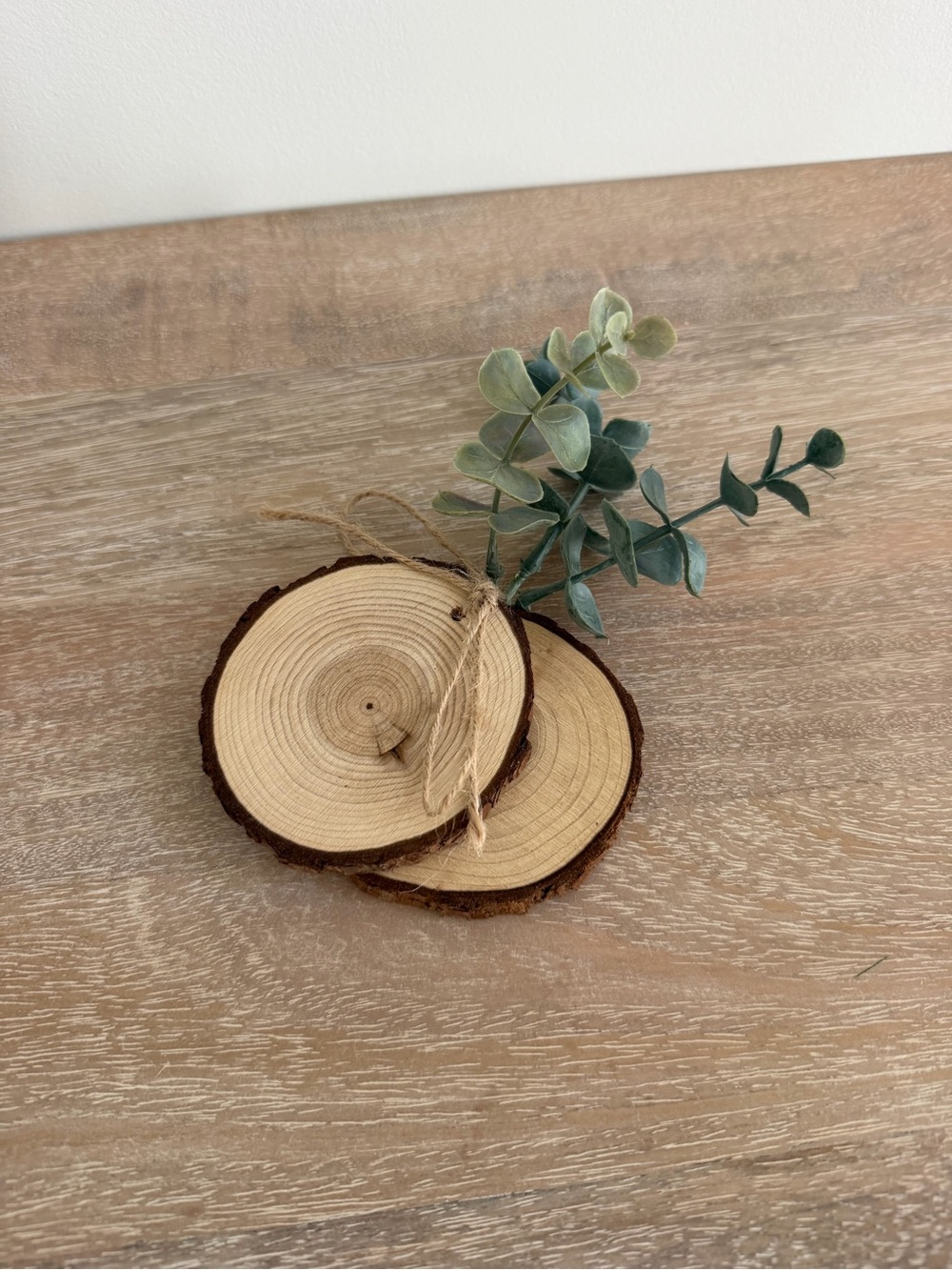 Handmade 3” Wood Slice Decor with Eucalyptus